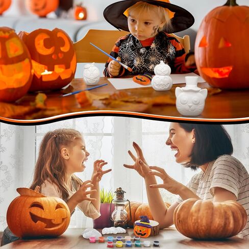 Leyndo 12 Set Halloween Ceramics لطلاء عيد الهالوين ترسم التماثيل الخاصة بك مجموعات الطلاء الجص DIY مع قبعة الخفافيش اليقطين غير المصممة لمشاريع الفنية الفنية للمشاريع الفنية in Saudi Arabia