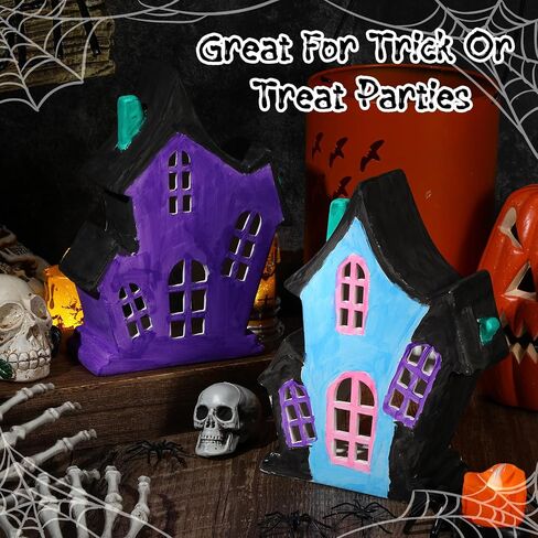 Beeveer 9 PCS Halloween Haunted House Ceramics لطلاء 7.87 × 5.71 × 2.76 بوصة جاهزة لطلاء السيراميك الخاص بك تشمل 4 منازل هالوين غير مصممة مسكونان 2 شرائط من الدهانات 2 فرش 1 لوحة in Saudi Arabia