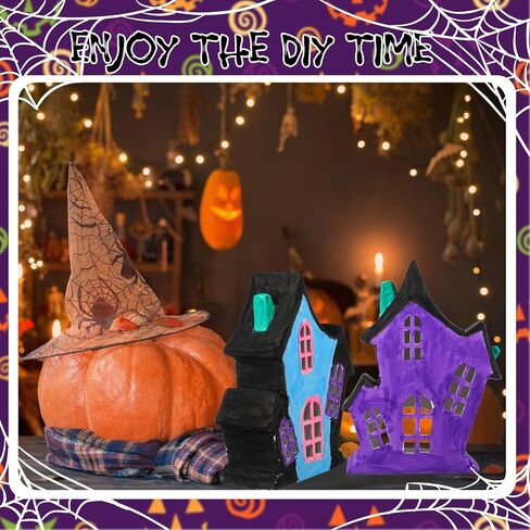 Beeveer 9 PCS Halloween Haunted House Ceramics لطلاء 7.87 × 5.71 × 2.76 بوصة جاهزة لطلاء السيراميك الخاص بك تشمل 4 منازل هالوين غير مصممة مسكونان 2 شرائط من الدهانات 2 فرش 1 لوحة in Saudi Arabia