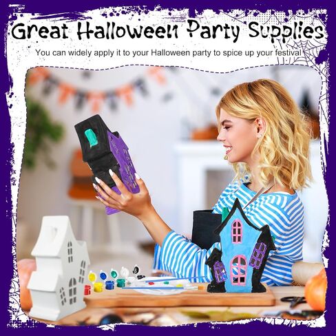 Beeveer 9 PCS Halloween Haunted House Ceramics لطلاء 7.87 × 5.71 × 2.76 بوصة جاهزة لطلاء السيراميك الخاص بك تشمل 4 منازل هالوين غير مصممة مسكونان 2 شرائط من الدهانات 2 فرش 1 لوحة in Saudi Arabia