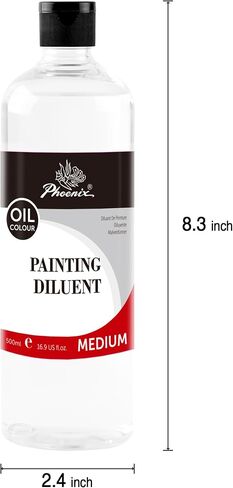 PHOENIX Oil Paint Thinner - 8.5 Fl Oz./ 250ml Oil Brush Cleaner, Odorless Painting Diluent, Mineral Spirits Refined Solvent, Painting Medium for Artists in Kuwait