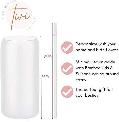 Personalized Tumbler Personalized Glass Tumbler with Birth Flower, Custom Glass Cup with Lids and Straws, Personalized Coffee Tumbler, Personalized Gift (Watercolor Floral Frosted Glass) in Kuwait