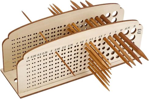 PH PandaHall Wooden Knitting Needle Organizer, US Size 0-19(2-15mm) Knitting Needles Holder Crochet Hook Storage Display Stand for Straight Circular Needles, Hollow Flower Style, 12.4x3.9x4.5inch in Saudi Arabia