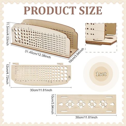 PH PandaHall Wooden Knitting Needle Organizer, US Size 0-19(2-15mm) Knitting Needles Holder Crochet Hook Storage Display Stand for Straight Circular Needles, Hollow Flower Style, 12.4x3.9x4.5inch in Saudi Arabia