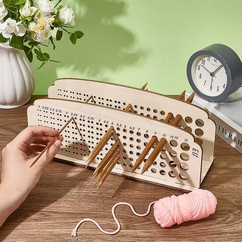 PH PandaHall Wooden Knitting Needle Organizer, US Size 0-19(2-15mm) Knitting Needles Holder Crochet Hook Storage Display Stand for Straight Circular Needles, Hollow Flower Style, 12.4x3.9x4.5inch in Saudi Arabia