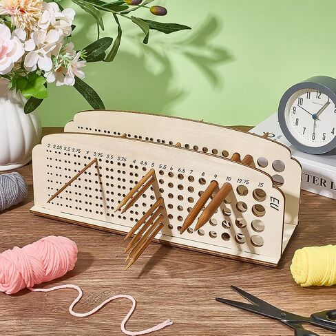 PH PandaHall Wooden Knitting Needle Organizer, US Size 0-19(2-15mm) Knitting Needles Holder Crochet Hook Storage Display Stand for Straight Circular Needles, Hollow Flower Style, 12.4x3.9x4.5inch in Saudi Arabia
