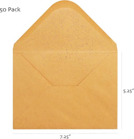 A7 Envelopes - V Flap Foil Linder Luxury Mailing A7 Envelopes for 5" x 7" Cards - for Wedding, Invitations, Baby Shower, Photos, Graduation, Birthday - 5.25" x 7.25" (50 Pack, Gold Round Confetti) in Kuwait