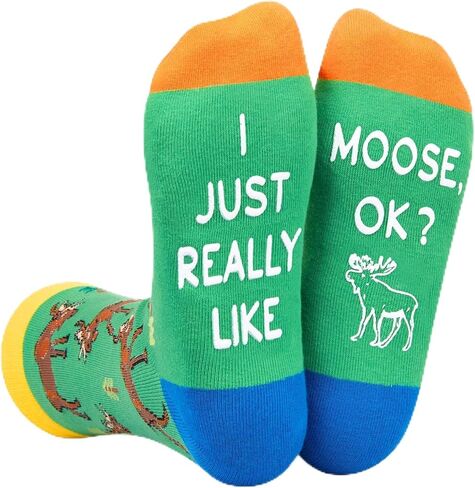 HAPPYPOP Funny Moose Gifts for Men Women Moose Gifts for Moose Lovers, Novelty Moose Socks Crazy Silly Fun Socks in Kuwait
