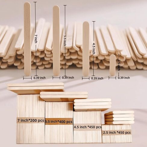 1500 Pcs Wooden Craft Sticks Set, MultiSize, Multi Purpose, Ice Cream Sticks for DIY Projects, Arts and Popsicle Sticks for Crafts in Kuwait