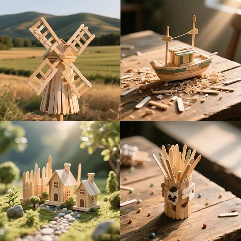 1500 Pcs Wooden Craft Sticks Set, MultiSize, Multi Purpose, Ice Cream Sticks for DIY Projects, Arts and Popsicle Sticks for Crafts in Kuwait