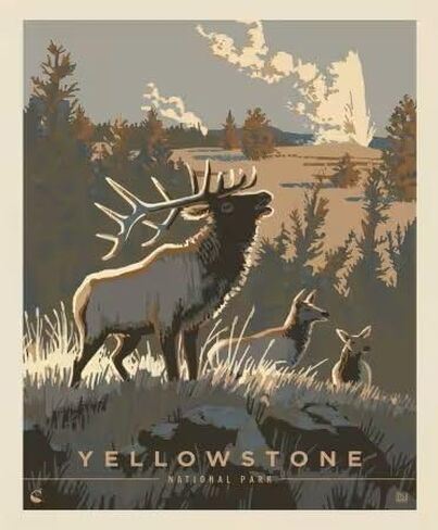 Riley Blake - Parks الوطني - PD13297 Lellowstone (Sepia Elk) لوحة ملصق 36 "× 43.5" - نسيج خيط القطن in Kuwait