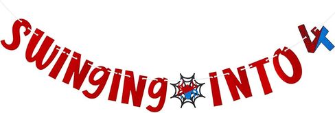 Spider Birthday Banner, Swinging Into 4 Spider Themed Cartoon Party Decoration Supplies for Boys Girls Birthday Party Decoration in Kuwait