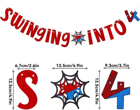 Spider Birthday Banner, Swinging Into 4 Spider Themed Cartoon Party Decoration Supplies for Boys Girls Birthday Party Decoration in Kuwait