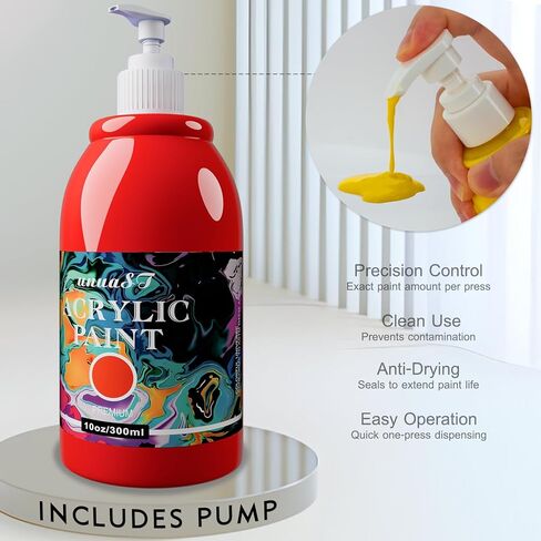 مجموعات طلاء الأكريليك للبالغين ، 14 لونًا كبيرًا من أكريليك الدهانات الأكريليك مجموعات اللوحة الفنية الصباغ الغنية للفنانين/المبتدئين ، مجموعات الطلاء الأكريليك للقماش مع المضخة ، عجلة الألوان (10 أوقية/300 مل) in Kuwait