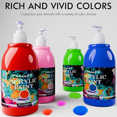 مجموعات طلاء الأكريليك للبالغين ، 14 لونًا كبيرًا من أكريليك الدهانات الأكريليك مجموعات اللوحة الفنية الصباغ الغنية للفنانين/المبتدئين ، مجموعات الطلاء الأكريليك للقماش مع المضخة ، عجلة الألوان (10 أوقية/300 مل) in Kuwait
