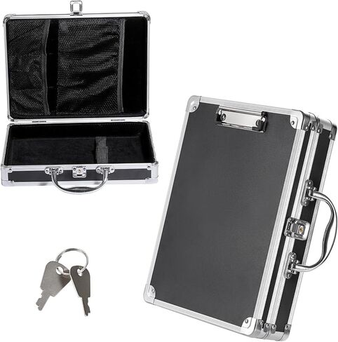 Metal Clipboard Storage Box with Key Lock and Handle, 12x9 Inch Aluminum Clipboard Case, Portable Small Briefcase with Binder, Heavy Duty Paper Organizer for Office Business Men, Letter Size in Saudi Arabia