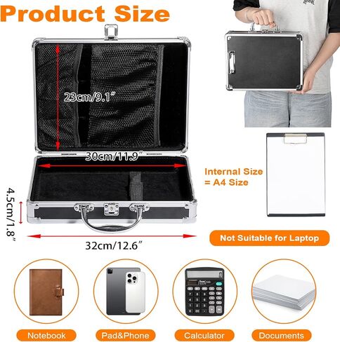 Metal Clipboard Storage Box with Key Lock and Handle, 12x9 Inch Aluminum Clipboard Case, Portable Small Briefcase with Binder, Heavy Duty Paper Organizer for Office Business Men, Letter Size in Saudi Arabia