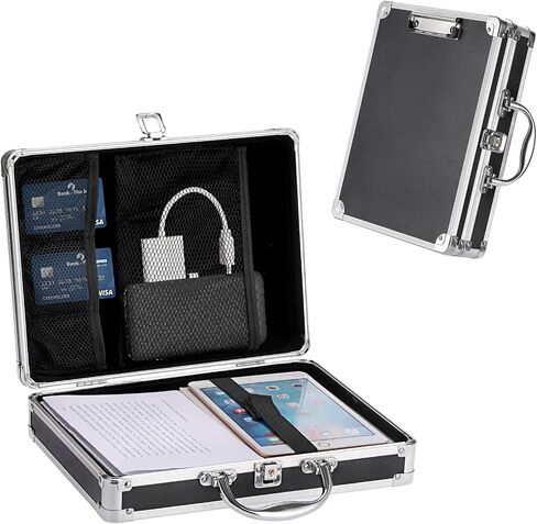 Metal Clipboard Storage Box with Key Lock and Handle, 12x9 Inch Aluminum Clipboard Case, Portable Small Briefcase with Binder, Heavy Duty Paper Organizer for Office Business Men, Letter Size in Saudi Arabia