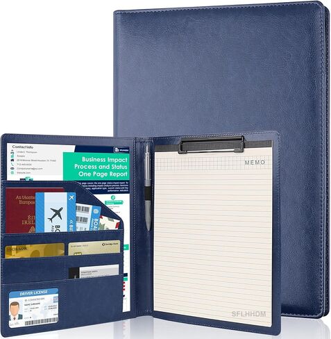 Clipboard Padfolio with Storage Pocket, Clipboard Folder Portfolio Organizer, 360 Degree Foldable Clipboards with Refillable Notepad,Faux Leather Padfolio Organizer for Office School Supplies-Black in Kuwait