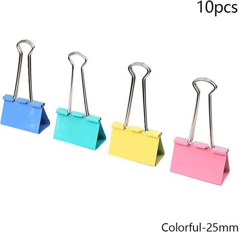 10PCS Metal Paper Clip 15mm 19mm 25mm 32mm Foldback Metal Binder Clips Black Grip Clamps Paper Document Office School Stationery(15mm-Colorful) in Saudi Arabia