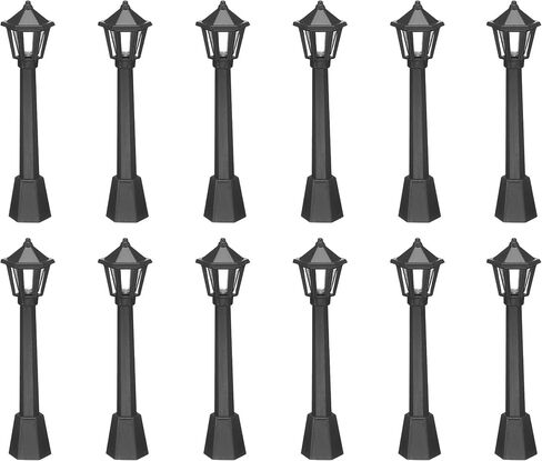 12 PCS Mini Mini Miniature Street Light Model ، قطار سكة حديد ما بعد المصابيح أعمدة خفيفة للخارج ، إكسسوارات إضاءة الحدائق الخيالية ، مصباح أسود في الهواء الطلق مسار الفوانيس بعد الإكسسوارات in Kuwait