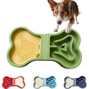 Bone Slow Feeder Bowl for Dogs Cats - 2-in-1 Lick Mat & Water Dish with 6 Non-Slip Pads, Food-Grade PP & Silicone Pet Bowl for Anti-Choking，Fun Feeding，Anxiety Relief (Purple) in Saudi Arabia