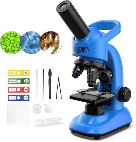 Microscope for Kids Scientific Experiment Kit 40X-1600X Magnification LED Light Educational STEM Kit with Slides and Lab Tools (Blue) in Saudi Arabia