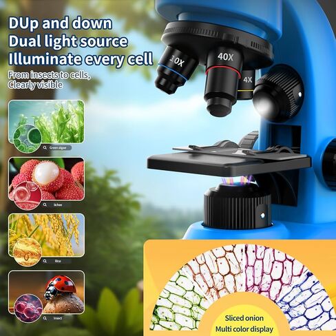 Microscope for Kids Scientific Experiment Kit 40X-1600X Magnification LED Light Educational STEM Kit with Slides and Lab Tools (Blue) in Saudi Arabia