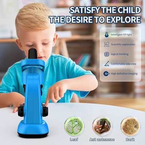 Microscope for Kids Scientific Experiment Kit 40X-1600X Magnification LED Light Educational STEM Kit with Slides and Lab Tools (Blue) in Saudi Arabia