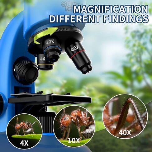 Microscope for Kids Scientific Experiment Kit 40X-1600X Magnification LED Light Educational STEM Kit with Slides and Lab Tools (Blue) in Saudi Arabia
