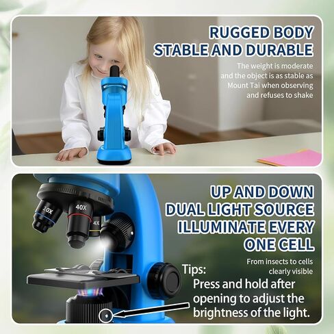 Microscope for Kids Scientific Experiment Kit 40X-1600X Magnification LED Light Educational STEM Kit with Slides and Lab Tools (Blue) in Saudi Arabia