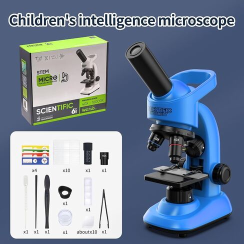 Microscope for Kids Scientific Experiment Kit 40X-1600X Magnification LED Light Educational STEM Kit with Slides and Lab Tools (Blue) in Saudi Arabia