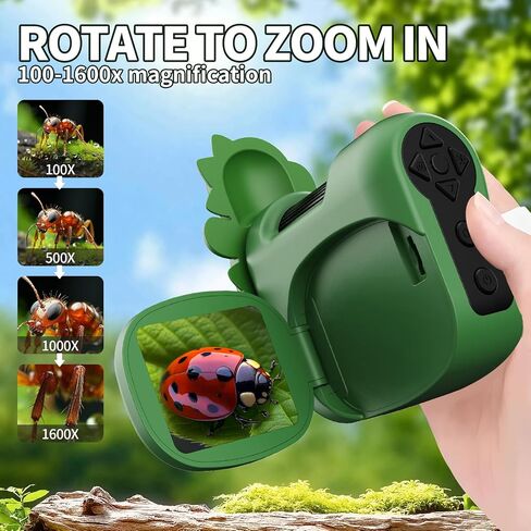 1600X Handheld Microscope for Kids 2" IPS Screen Kit Mini Pocket Digital Microscopes STEM Science with Slides Photo Video Rechargeable Portable Scope Gift for Ages 6-12 (Green) in Saudi Arabia