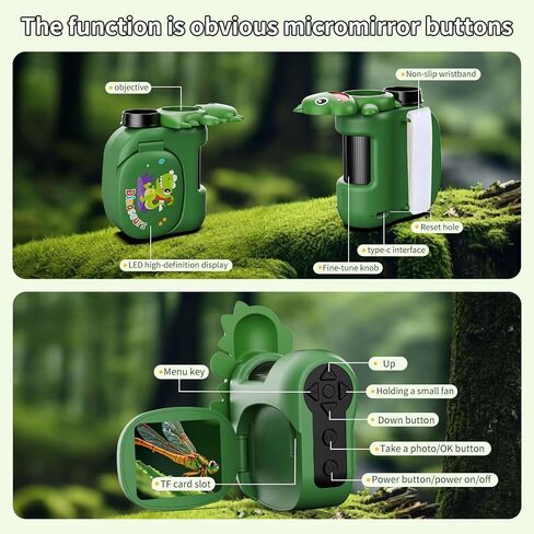 1600X Handheld Microscope for Kids 2" IPS Screen Kit Mini Pocket Digital Microscopes STEM Science with Slides Photo Video Rechargeable Portable Scope Gift for Ages 6-12 (Green) in Saudi Arabia