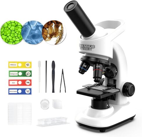Microscope for Kids Scientific Experiment Kit 40X-1600X Magnification LED Light Educational STEM Kit with Slides and Lab Tools (Blue) in Saudi Arabia