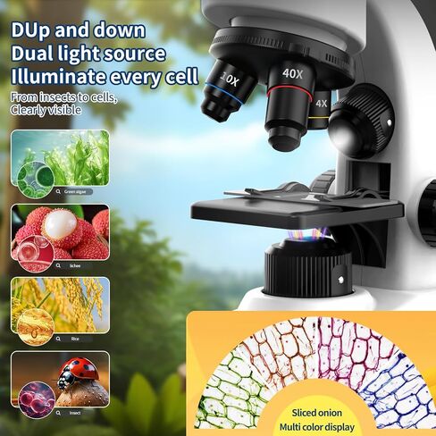 Microscope for Kids Scientific Experiment Kit 40X-1600X Magnification LED Light Educational STEM Kit with Slides and Lab Tools (Blue) in Saudi Arabia