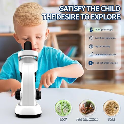 Microscope for Kids Scientific Experiment Kit 40X-1600X Magnification LED Light Educational STEM Kit with Slides and Lab Tools (Blue) in Saudi Arabia