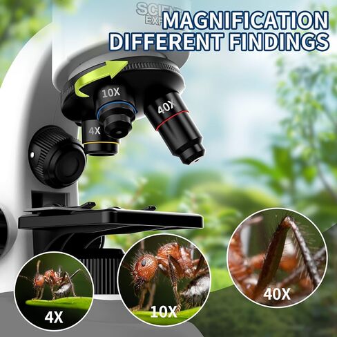 Microscope for Kids Scientific Experiment Kit 40X-1600X Magnification LED Light Educational STEM Kit with Slides and Lab Tools (Blue) in Saudi Arabia