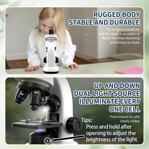 Microscope for Kids Scientific Experiment Kit 40X-1600X Magnification LED Light Educational STEM Kit with Slides and Lab Tools (Blue) in Saudi Arabia