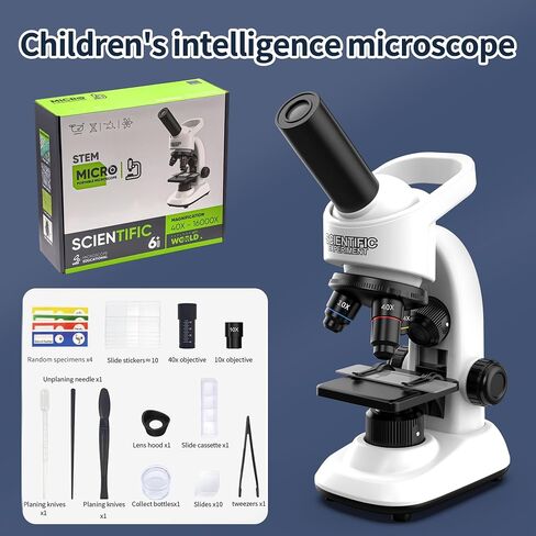 Microscope for Kids Scientific Experiment Kit 40X-1600X Magnification LED Light Educational STEM Kit with Slides and Lab Tools (Blue) in Saudi Arabia