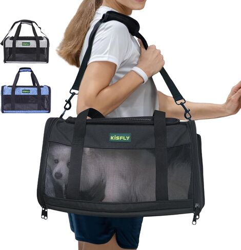 TSA Approved Pet Carrier in Cabin, 17"x11"x9.5" Soft Cat Carriers for Small Cats up to 12 lb, Top-Open Portable Dog Carrier with Litter Box and Anti-Scratch Mesh for Puppy up to 10 lb, Blue in Kuwait