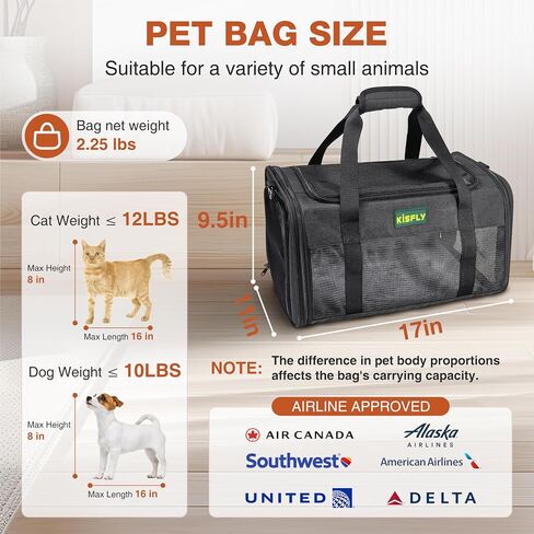 TSA Approved Pet Carrier in Cabin, 17"x11"x9.5" Soft Cat Carriers for Small Cats up to 12 lb, Top-Open Portable Dog Carrier with Litter Box and Anti-Scratch Mesh for Puppy up to 10 lb, Blue in Kuwait