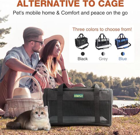 TSA Approved Pet Carrier in Cabin, 17"x11"x9.5" Soft Cat Carriers for Small Cats up to 12 lb, Top-Open Portable Dog Carrier with Litter Box and Anti-Scratch Mesh for Puppy up to 10 lb, Blue in Kuwait