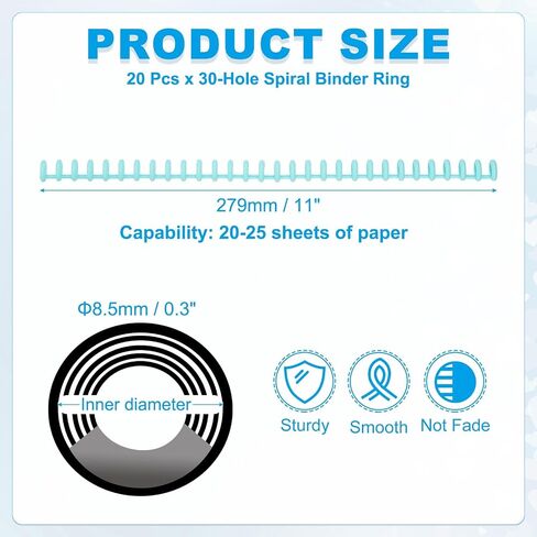 PATIKIL 8.5mm(0.3") Spiral Binder Ring,20 Pcs 30 Rings 25 Sheet Capacity Comb Binding Spines for Binding Paper Sheets Notebook Calendar Picture Album, Green in Saudi Arabia