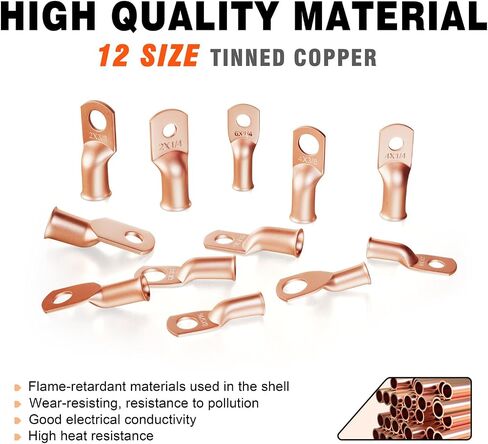Sanuke 120Pcs Wire Lugs Battery Cable Lugs Marine Grade Wire Lugs with Heat Shrink Set 60Pcs Heavy Duty Tinned Copper Tubular Ring Terminals Tinned Closed End Crimp Connectors AWG 8 6 4 2 in Kuwait