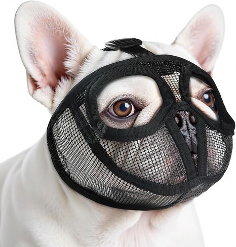 French Bulldog Muzzle with Open Eye Hole, Breathable Short Snout Dog Muzzle for English Bulldog, Pug, Pekingese to Prevent Biting(S,Black) in Kuwait