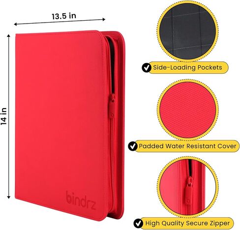 12 جيب سحاب الموثق ل 480 بطاقة تداول الأكمام - ألبوم جيوب تحميل جانبي - أرشيف مواد آمنة ومتوافقة مع TCG MTG و Sports Collectibles (RED) in Kuwait