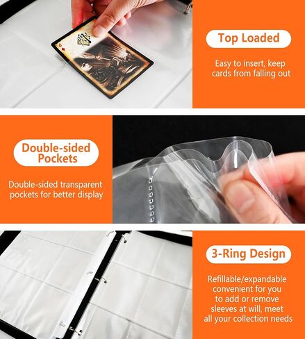 Trading Card Binder 9 Pocket, 1080 Cards Collection Folder with 60 Sleeves, Zipper Card Organizer Album for Baseball, Football, Basketball Card, Black in Saudi Arabia