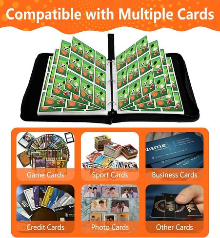 Trading Card Binder 9 Pocket, 1080 Cards Collection Folder with 60 Sleeves, Zipper Card Organizer Album for Baseball, Football, Basketball Card, Black in Saudi Arabia