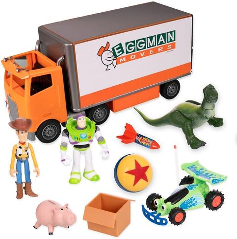 مجموعة لعبة Disney Store Story Story Story Moving Truck Play - Truck Movers Truck with Trailer و Andy's Room و Woody و Buzz Lightyear و REX و RC و Hamm Plus Associory in Kuwait